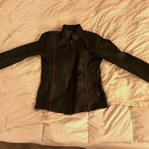 Leather Cafe Racer Jacket - Red Stripe - Women's S